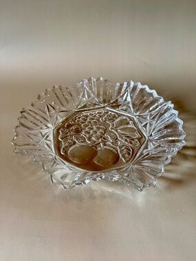 Federal Glass Pioneer Clear 11” Crimped Bowl | Vintage Pressed Glass Fruit Bowl